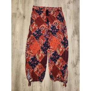 Anthropologie Red & Purple Diamond Flower Boho Patterned‎ Harem Pants Sz Medium